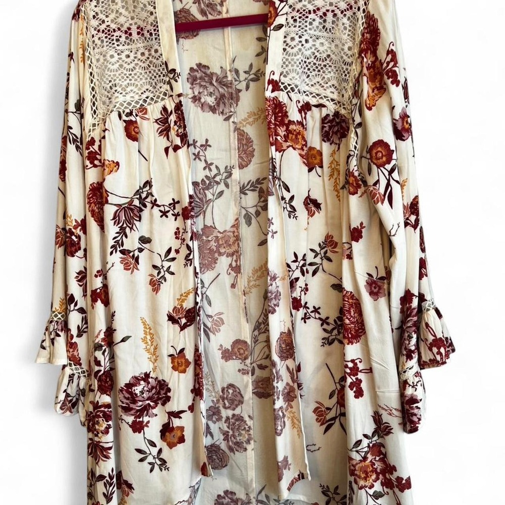 Angels Forever Yours Romantic Floral Open Kimono w/ Bell Sleeves NWOT Women's XL